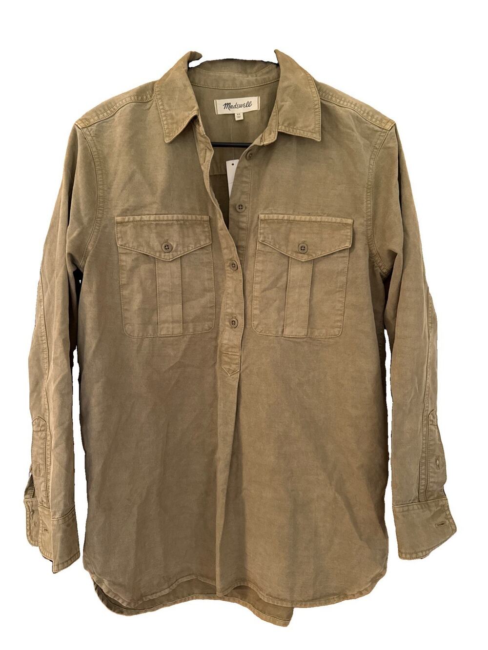 New Madewell Military Popover Shirt Long Sleeves Ash Green Tunic Top Size XS